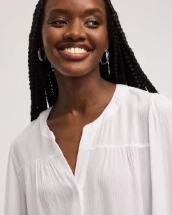 Buttoned-Down Loose Blouse with Crew Neckline