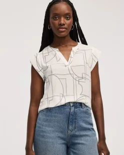 Cap Sleeve Split Neck Blouse - R Essentials