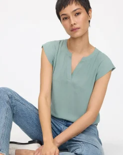 Cap Sleeve Split Neck Blouse - R Essentials