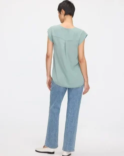 Cap Sleeve Split Neck Blouse - R Essentials