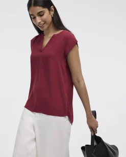 Cap Sleeve Split Neck Blouse - R Essentials