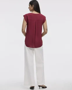 Cap Sleeve Split Neck Blouse - R Essentials