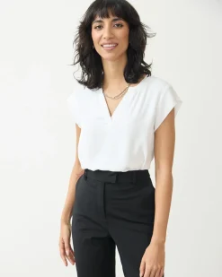 Cap Sleeve Split Neck Blouse - R Essentials