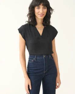 Cap Sleeve Split Neck Blouse - R Essentials