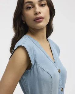 Cap-Sleeve Fit-and-Flare Tencel Midi Dress