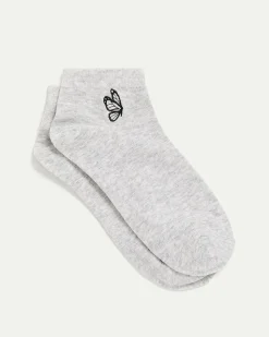 Cotton Anklet Socks with Butterfly at Hem
