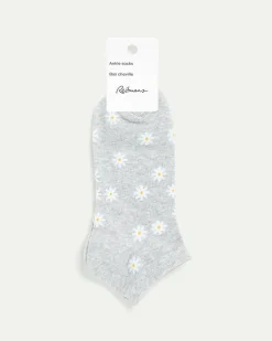 Cotton Anklet Socks with Daisies