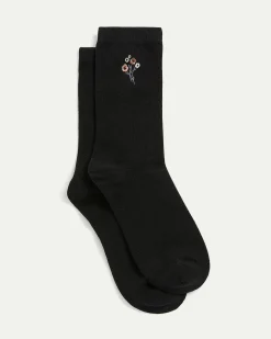 Cotton Crew Socks with Flowers