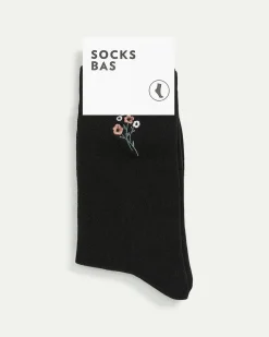 Cotton Crew Socks with Flowers