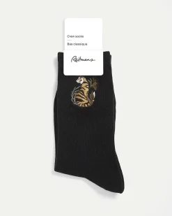 Cotton Crew Socks with Tiger