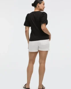 Crew-Neck Mix-Media T-Shirt with Elbow Puffy Sleeves