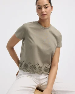 Crew-Neck T-Shirt with Embroidered Hem