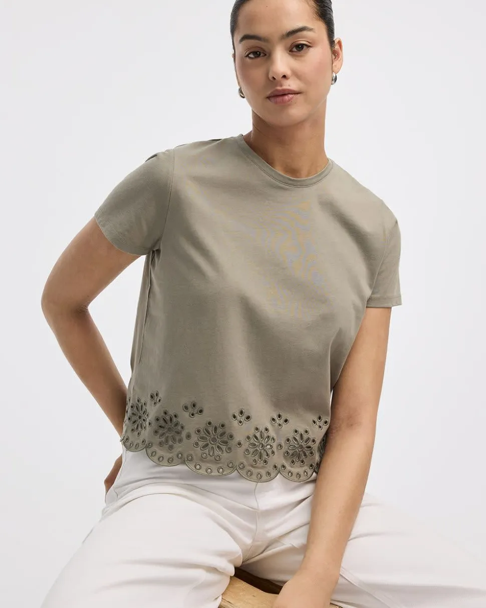 Crew-Neck T-Shirt with Embroidered Hem