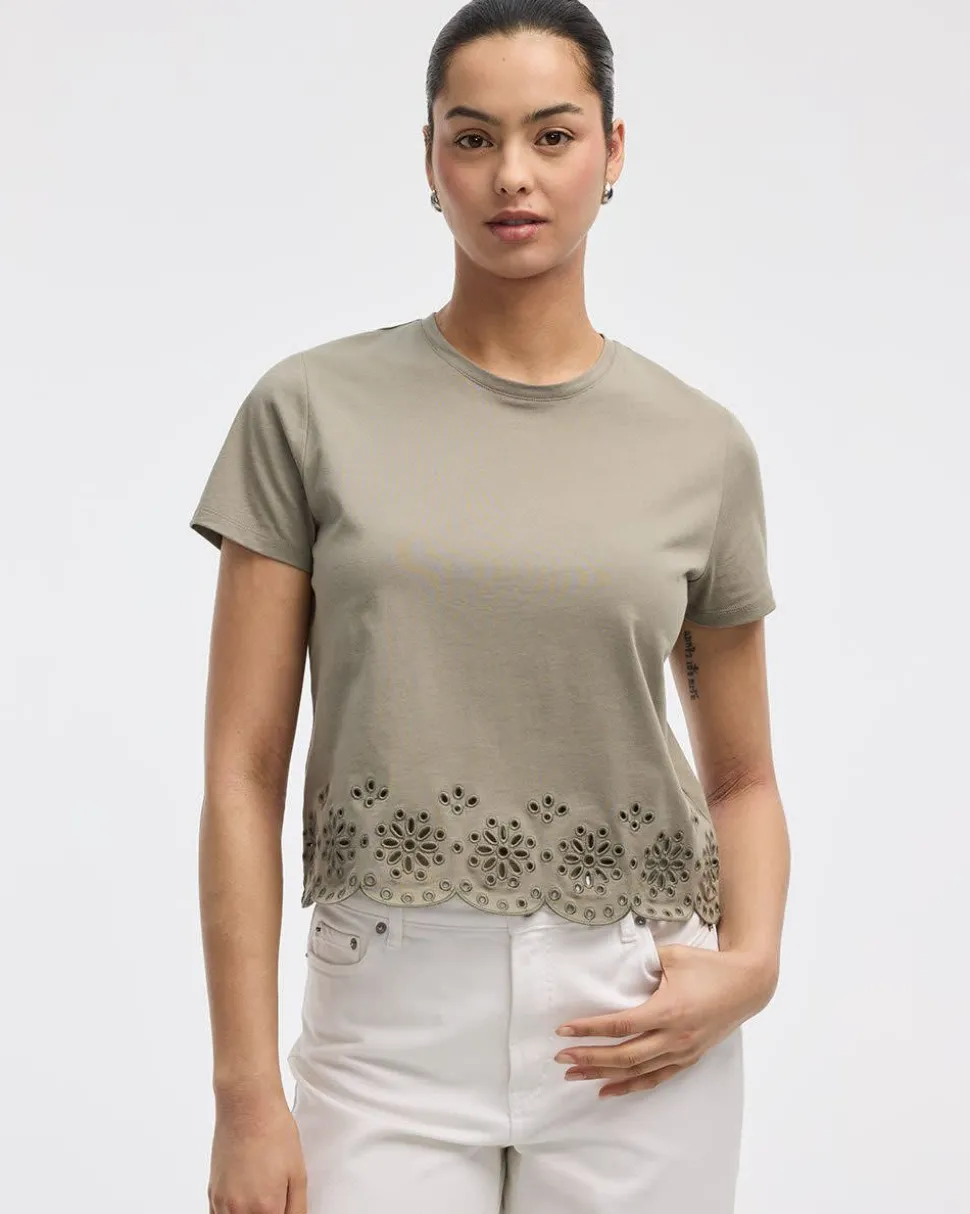 Crew-Neck T-Shirt with Embroidered Hem