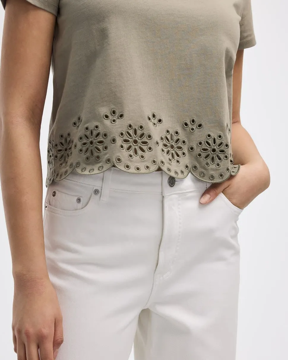 Crew-Neck T-Shirt with Embroidered Hem