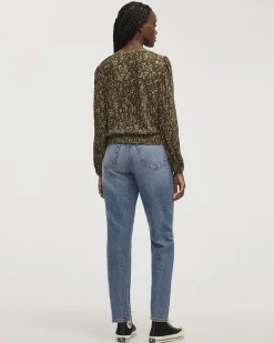 Crinkle-Knit Split-Neck Top