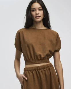 Cropped Short-Sleeve Boat-Neck Top