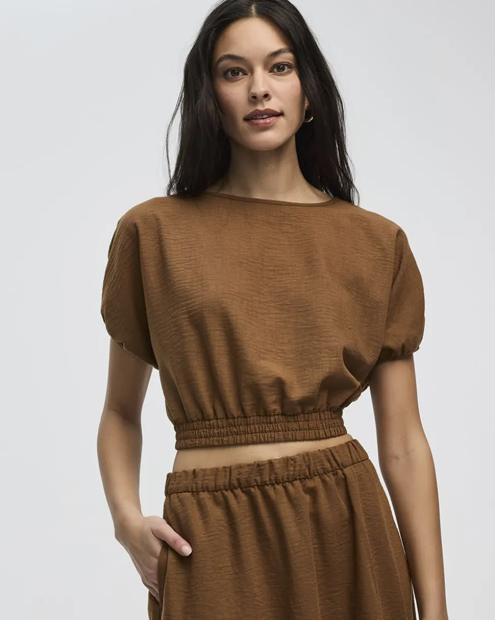 Cropped Short-Sleeve Boat-Neck Top
