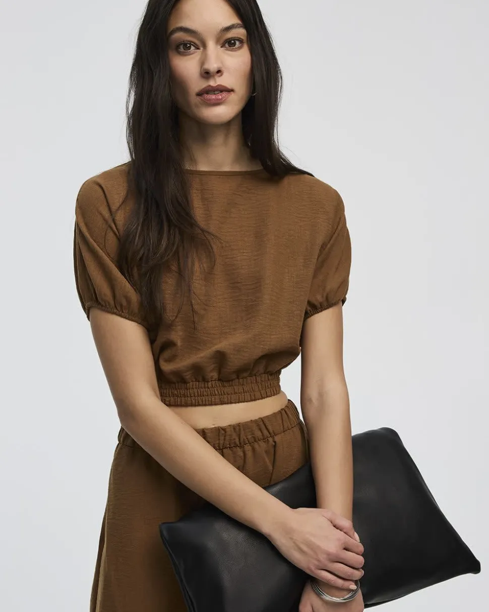 Cropped Short-Sleeve Boat-Neck Top