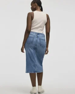 Denim Pencil Midi Skirt