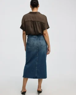 Denim Pencil Midi Skirt