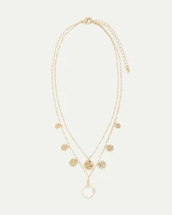 Double-Chain Short Necklace with Coin Pendants