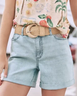 Elastic Straw Belt with Wooden Buckle
