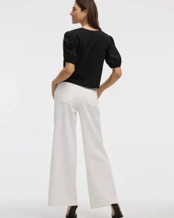 Elbow-Sleeve V-Neck Blouse with Self-Tie Closure