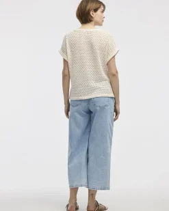 Extended-Sleeve Boat-Neck Mesh Top