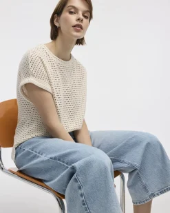 Extended-Sleeve Boat-Neck Mesh Top
