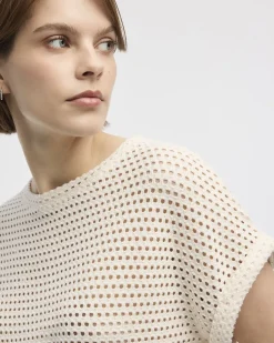Extended-Sleeve Boat-Neck Mesh Top