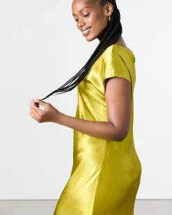 Extended-Sleeve Boat-Neck Maxi Dress
