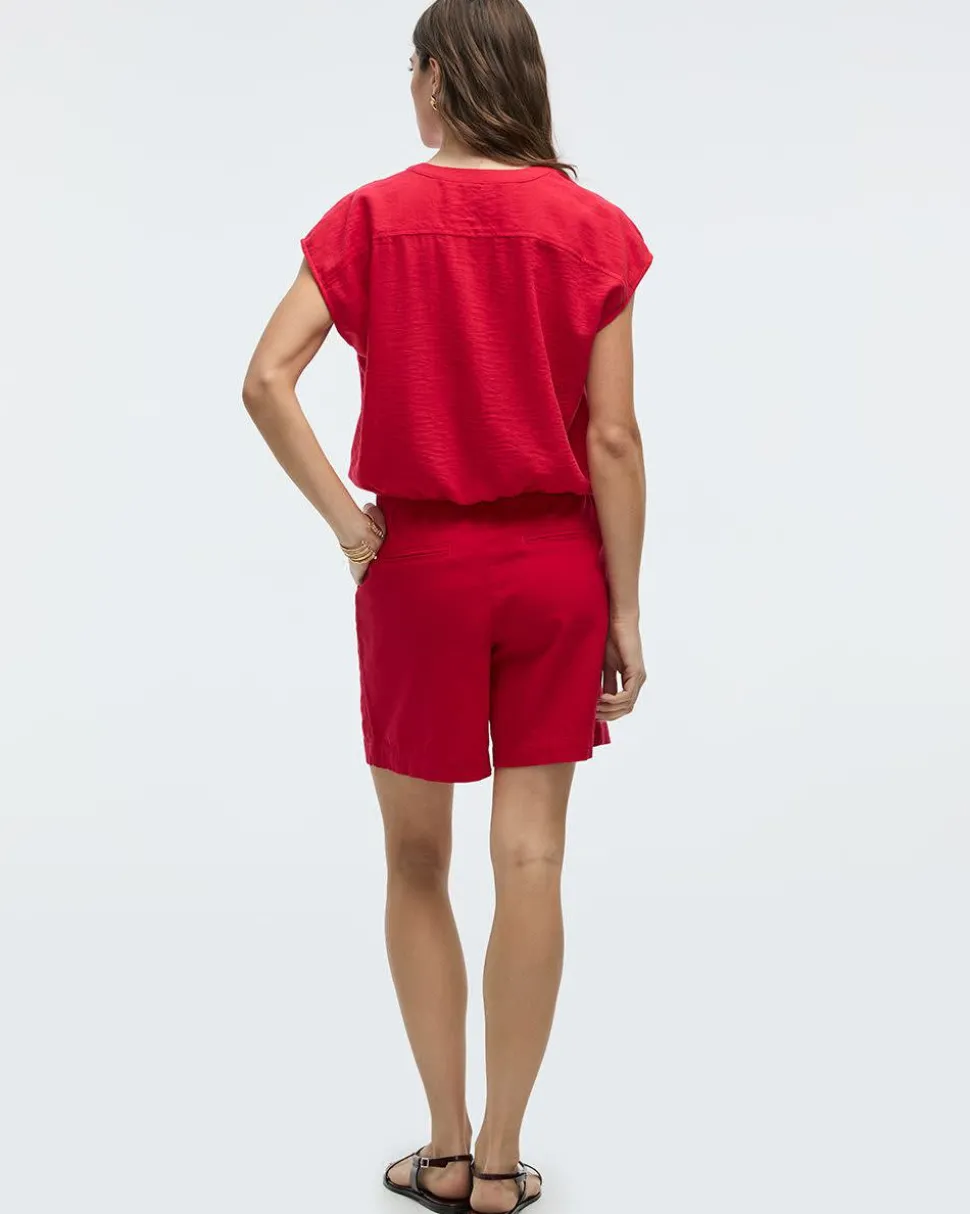 Extended-Sleeve Crew-Neck Buttoned-Down Blouse