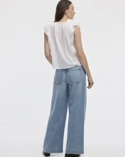Extended-Sleeve Crew-Neck Blouse with Emboideries