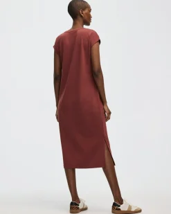 Extended-Sleeve Crew-Neck Midi Dress