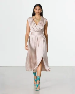 Extended-Sleeve Maxi Dress with Wrap V Neckline