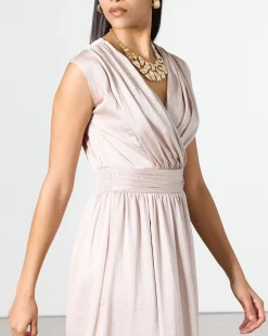 Extended-Sleeve Maxi Dress with Wrap V Neckline