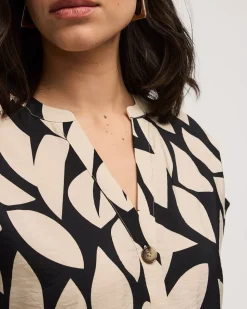 Extended-Sleeve Shift Dress with Split Neckline