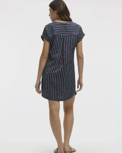 Extended-Sleeve Shift Dress with Split Neckline