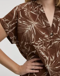 Extended-Sleeve Shift Dress with Split Neckline