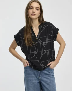 Extended-Sleeve Split-Neck Blouse