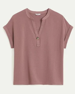 Extended-Sleeve Split-Neck Blouse