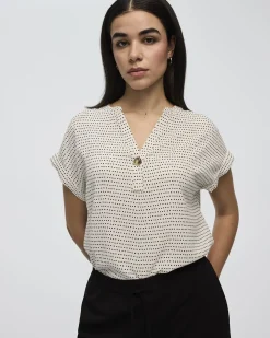 Extended-Sleeve Split-Neck Blouse