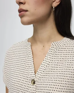 Extended-Sleeve Split-Neck Blouse