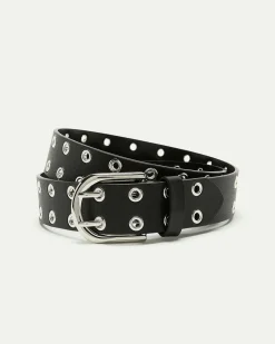 Faux-Leather Grommet Belt
