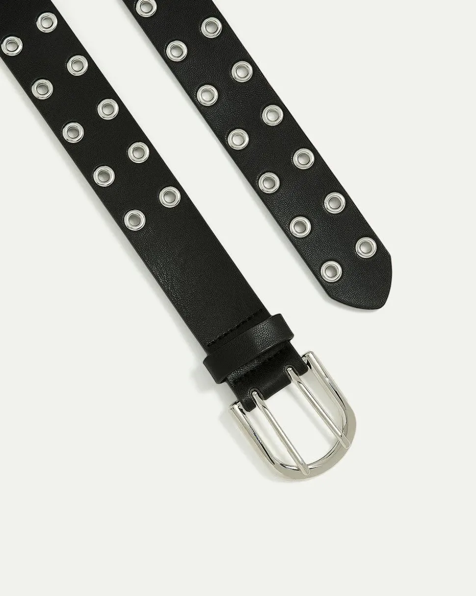 Faux-Leather Grommet Belt