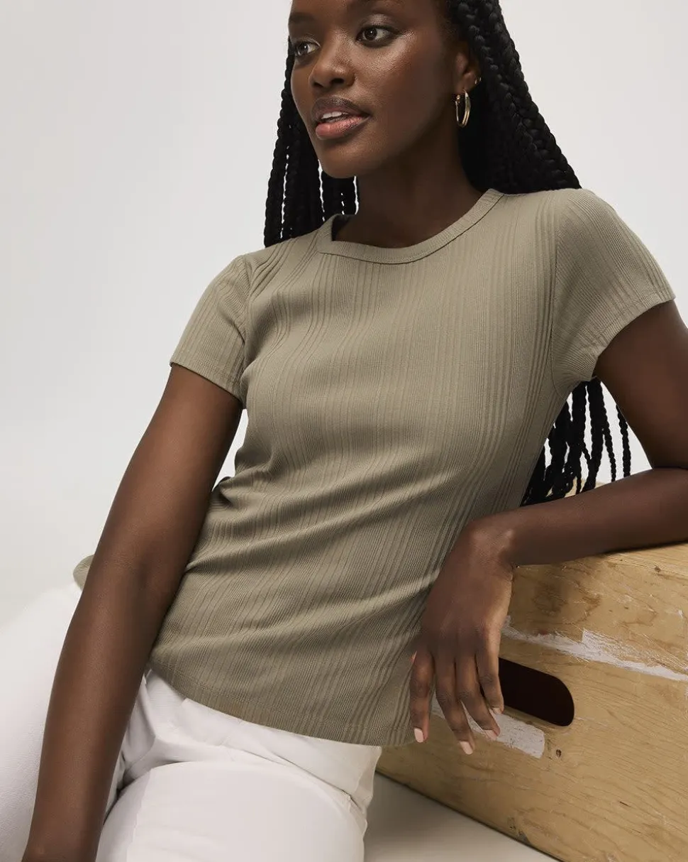 Fitted Crew-Neck Ribbed T-Shirt