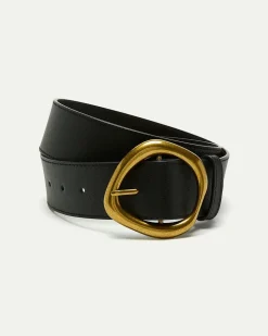 Large Faux Leather Belt with Statement Buckle