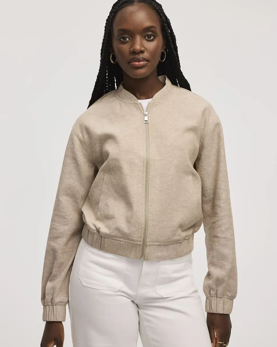 Linen-Blend Bomber Jacket
