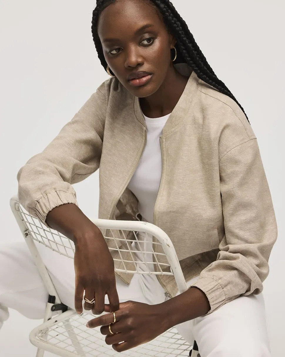 Linen-Blend Bomber Jacket